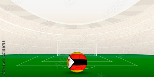 Foto Zimbabwean Football Stadium with National Flag Soccer Ball.