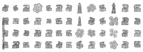 Canvastavla Minimalist Vector Treasure Chest and Island Map Icons for Gaming and Adventure I