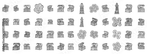 Εκτύπωση καμβά Minimalist Vector Treasure Chest and Island Map Icons for Gaming and Adventure I
