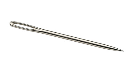 Metallic sewing needle with eye isolated on transparent background, ready for clipart, stickers, print on demand, sublimation, and t-shirt design use.