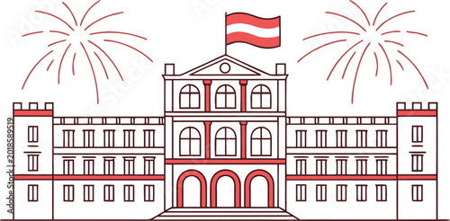 Obraz na plátne Of grimaldi palace in monaco with fireworks on national day, red and white color