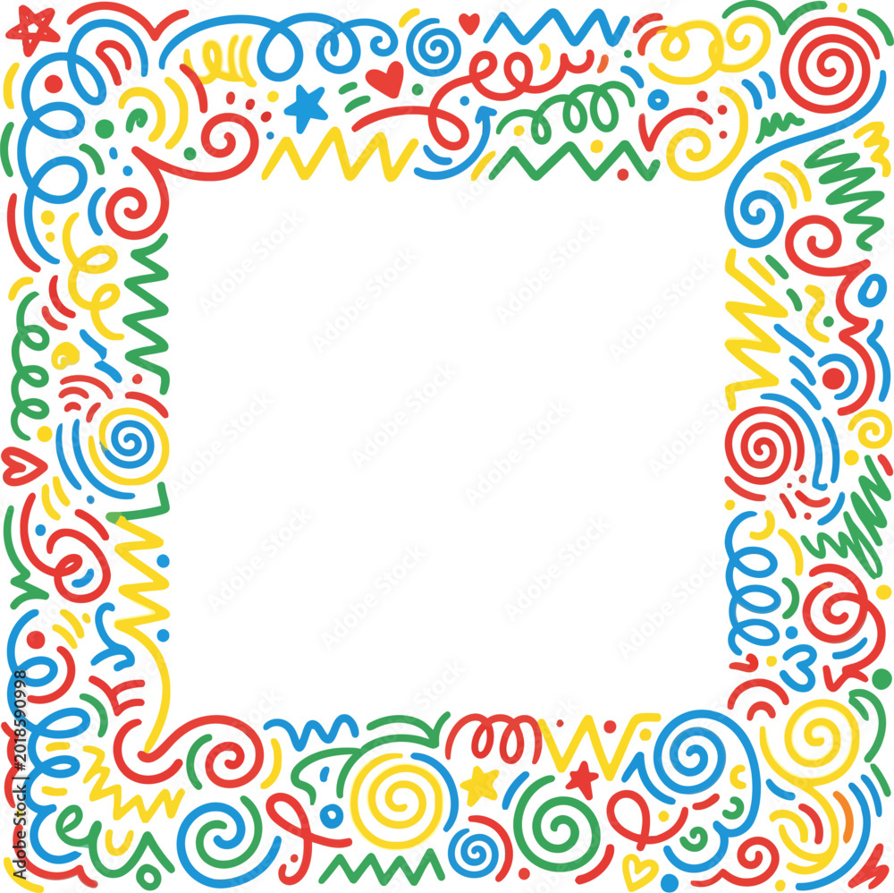 Obraz premium Colorful abstract swirl border design with vibrant patterns isolated on transparent background, Vector