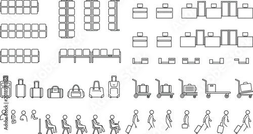 Photos Seating and human figure CAD vector set, architectural top view symbols with cha