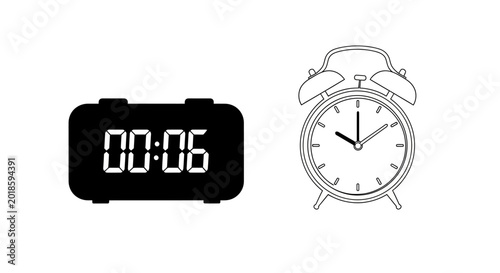Canvastavla digital and analog clock icons alarm clock time display