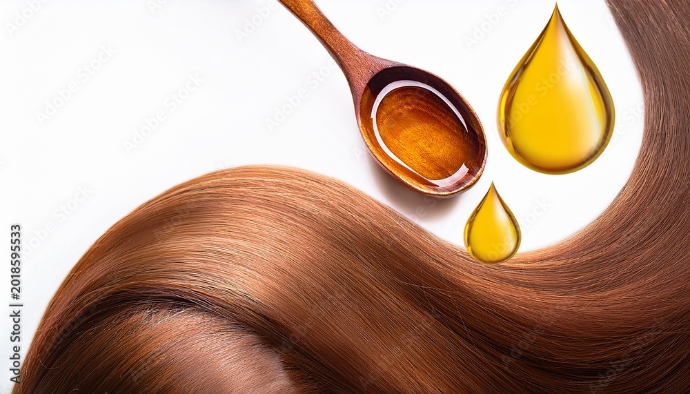 Fototapeta premium nourishing and conditioning hair with vitamins to smooth the hair drop of oil on hair vertical