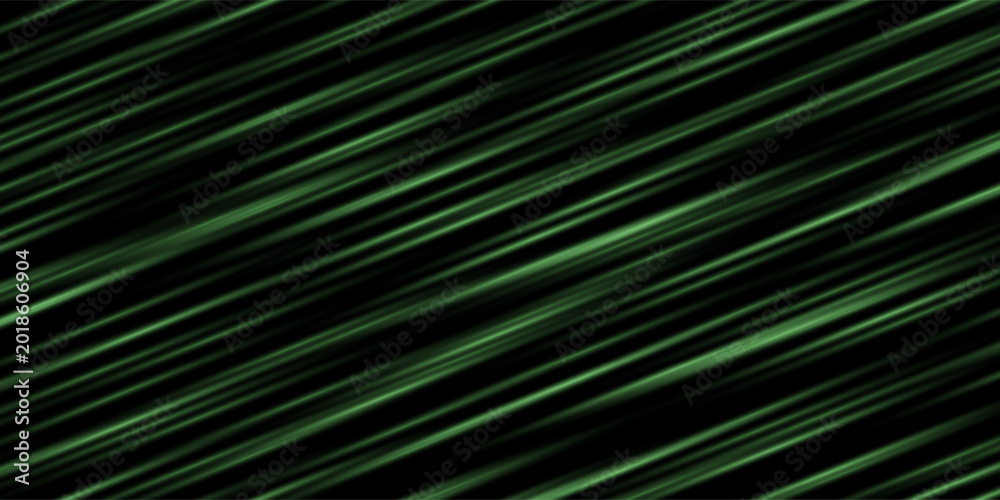 Obraz premium An abstract digital background featuring glowing green diagonal lines intersecting and streaking across a dark, black canvas, creating a sense of speed and technology.