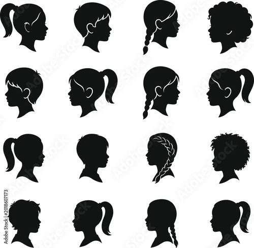 Fotografie Children Profile Silhouette Collection with Boys and Girls Avatars for Education
