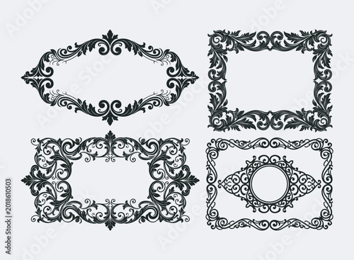 Foto Set of four luxury baroque frames with ornate floral scrolls vector illustration design