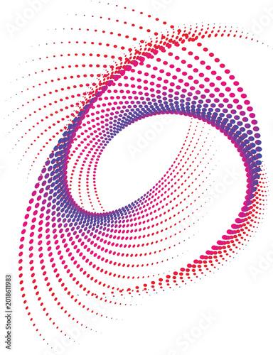 An abstract digital spiral pattern composed of colorful repeating dots illustration
