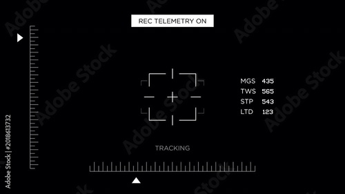 Drone tracking interface overlay with telemetry and target crosshair, perfect for sci-fi movies, drone perspective shots, and advanced surveillance visualization. 4k video