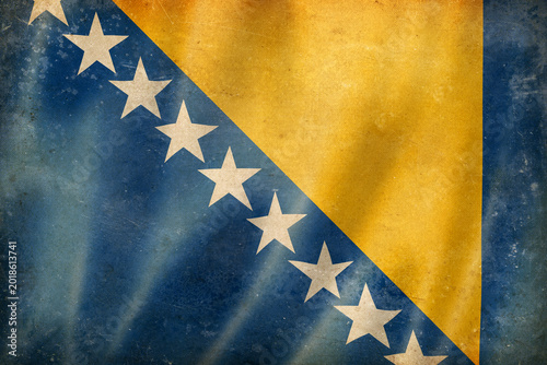 Canvas-taulu Old vintage flag of Bosnia and Herzegovina, worn and stained