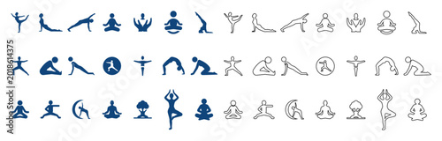 Tableau sur toile Collection of diverse yoga poses and meditative figures in simple, clean icon st