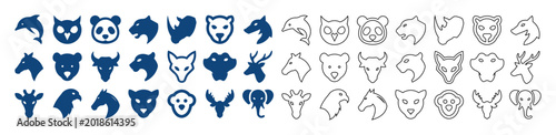 Photography Collection of diverse animal icons in navy blue and outline styles