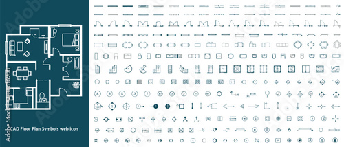Architectural CAD Floor Plan Symbols and Furniture Icon Set Vector for Interior Design, Blueprint Drafting & Construction Planning (EPS)