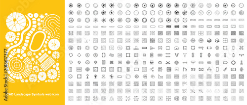 Tableau sur toile Landscape Architecture Symbols and Garden Design Plan Vector Icon Set for Site M