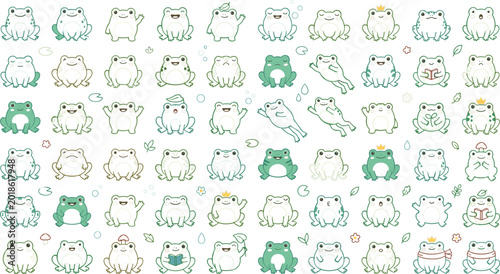 Fotografi Cute frog cartoon expression collection with funny kawaii amphibian characters i