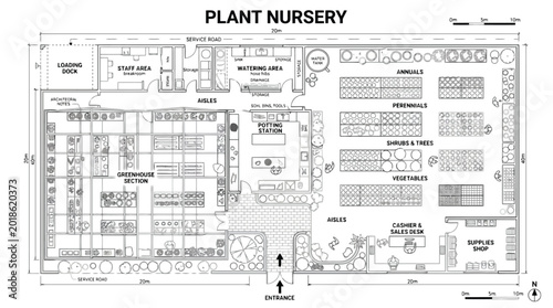 Canvas-taulu Professional Plant Nursery Floor Plan Blueprint Vector for Garden Center Layout,