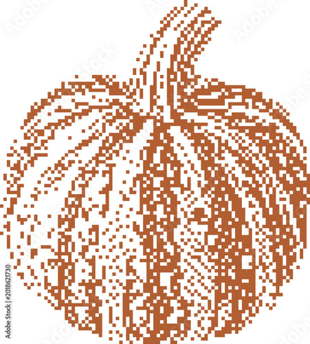 Canvastavla Pixelated Pumpkin with Stem Against White Background for Autumn Harvest Concept