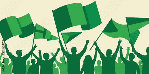 Bilde på lerret People celebrate with flags in a lively outdoor event atmosphere