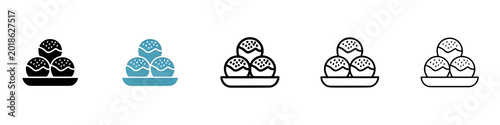 Bild auf Leinwand Takoyaki food line icon set in black and white color