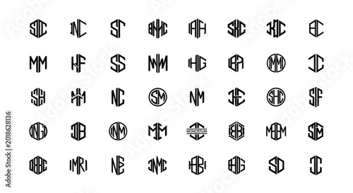 Monogram Letters Collection, Hexagon and Circle Designs, Alphabet Initials