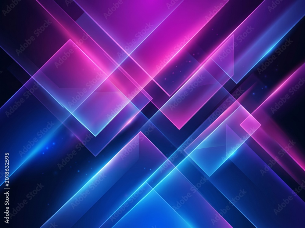 Obraz premium Abstract Ultraviolet and Blue Geometric Composition with Neon Lighting
