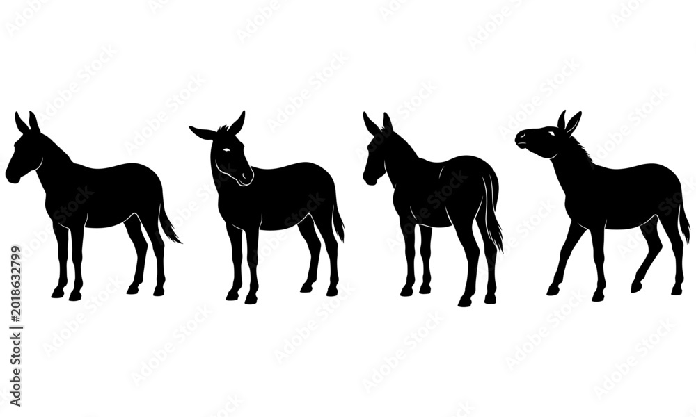 Fototapeta premium Four Mule Silhouettes Collection Vector Illustration