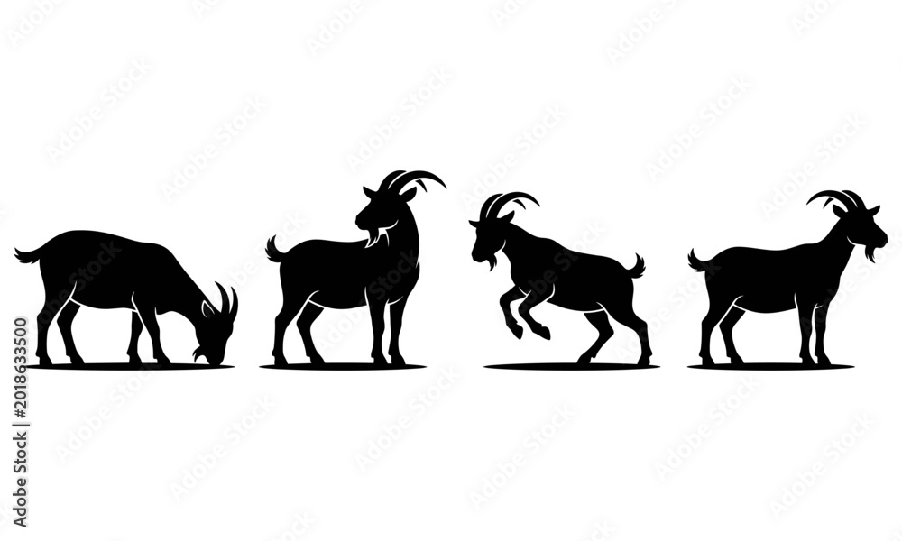 Fototapeta premium Four Goat Silhouettes Collection Vector Illustration
