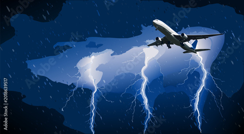 Tableau sur toile A powerful illustration of a passenger airplane caught in a dramatic lightning s