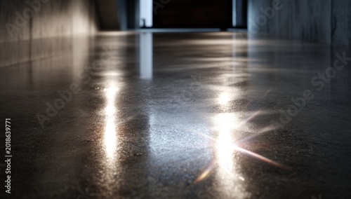 Modern Polished Concrete Floor Reflecting Light in Architectural Space.
