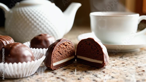 Tea Time Treats - Chocolate Delights with Tea Pot and Cup.
