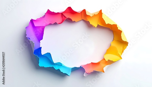 Abstract colorful torn paper shape with gradient colors forming a jagged border, isolated on a white surface, representing creativity and broken boundaries