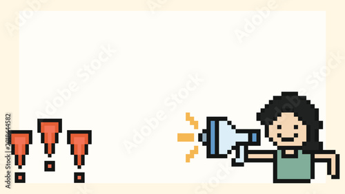 Tableau sur toile Cartoon background information announce blank with cute man use megaphone shout in 8 bit,speaker,declare,pixel