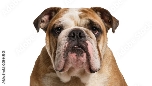 Obraz na płótnie Brown English Bulldog Head Portrait with Wrinkled Face and Droopy Jowls