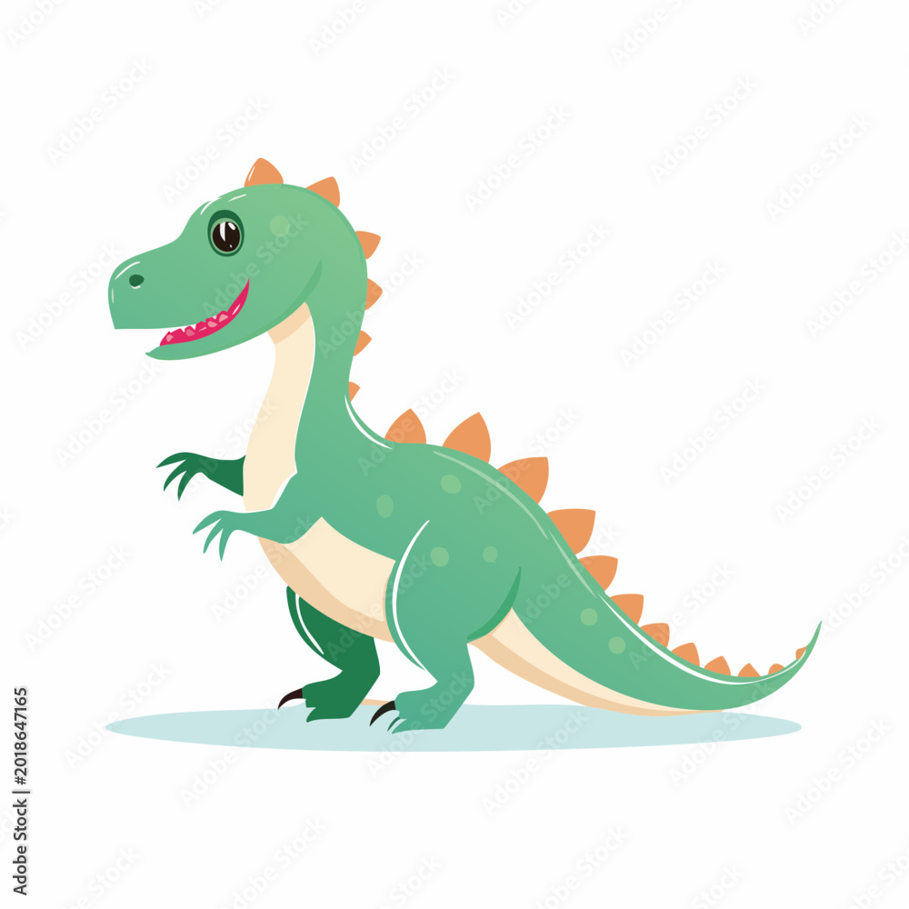 Fototapeta premium Cute cartoon green dinosaur illustration
