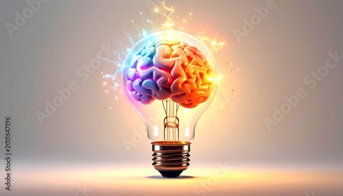 Brain and lightbulb concept for learning and thinking, education creativity concept
