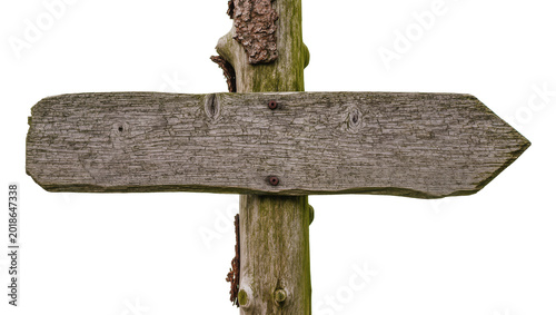 Canvastavla Weathered wooden arrow sign affixed to rustic gray post