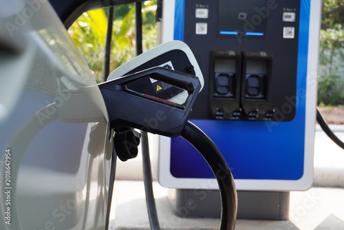 Electric Vehicle Charging at Fast DC Station Close Up