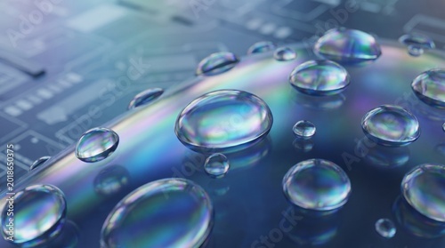 Macro texture of translucent iridescent gel droplets background