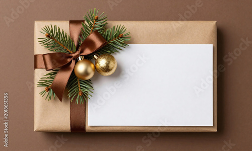 gift parcel rich brown gold ornaments coniferous twigs space personalized messages promotions chic color
