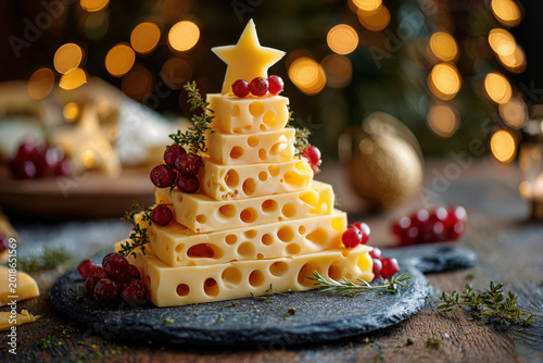 Festive Cheese Platter Display with Edam Pyramid and Grapes