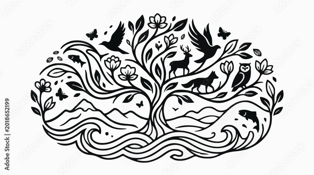 Fototapeta premium Sacred Tree Scene International Day for Biological Diversity