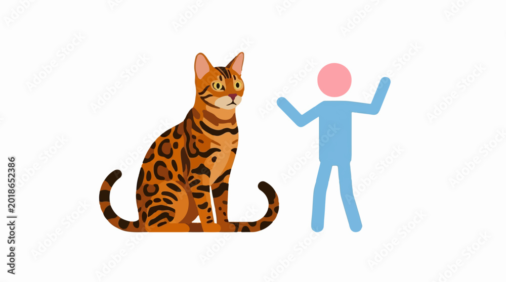 Obraz premium Bengal Cat Sitting Next to Stylized Human Figure