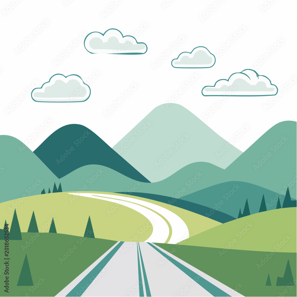 Obraz premium Stylized Landscape with Winding Road and Mountains