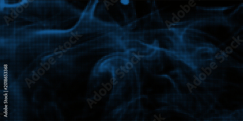 Abstract vector color smoke background. Linear halftone effect. Glowing neon colored mist. Futuristic retro creative background.