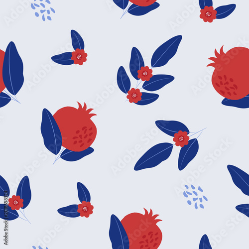 Seamless pattern with pomegranates. Trendy and cute fruit background. Vector illustration for textiles, prints, wrapping paper and wallpaper.