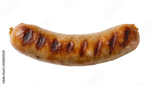 Tableau sur toile Grilled brown sausage with char marks and casing