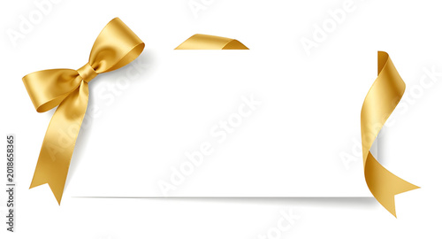 Fotografie blank white gift card illustration, luxurious golden ribbon design, elegant fest