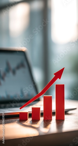 Growth Chart Arrow Increasing Blocks Development Progress Concept Improving Business Finance Investment Rising Bar Graph Financial Achievement Climbing Graph