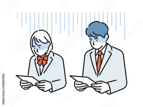 シンプル　イラスト　テストで悪い点数を取って落ち込む学生のイメージ ベクターイラスト